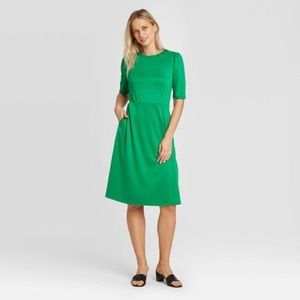 NWT Short Sleeve Round Neck Seamed Dress Green